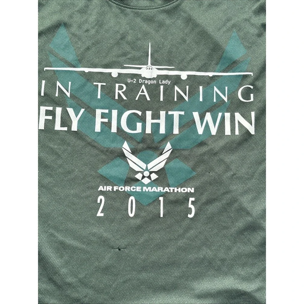 Official 2015 AIR FORCE MARATHON Shirt U-2 Dragon Lady Men Med Green Run Wicking